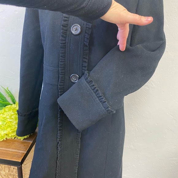 J.CREW Black Ruffled 100% Wool Peacoat Size 6 - Picture 2 of 6